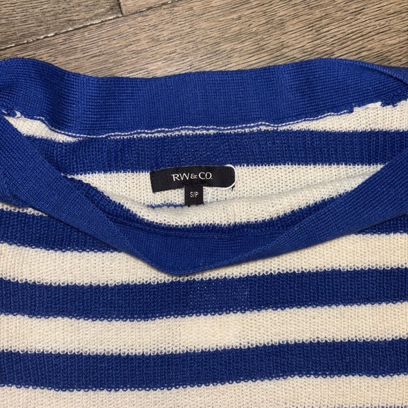 RW&CO. Blue and White Off-the-Shoulder Sweater - Picture 2 of 2